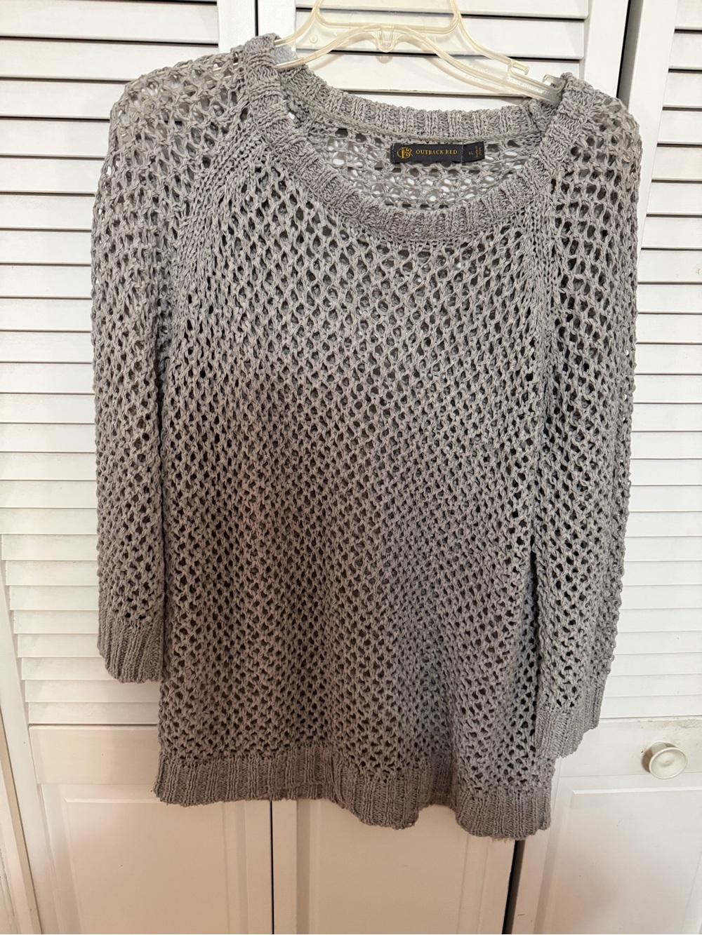 Outback Red Gray Open-Knit Crewneck Sweater